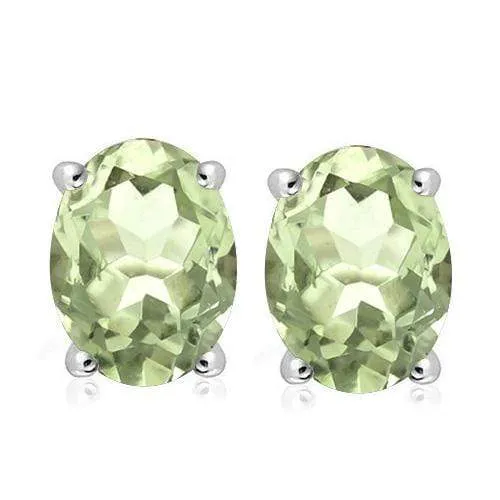 10K Solid White Gold Oval shape 5*7MM Natural Green Amethyst Earring Studs