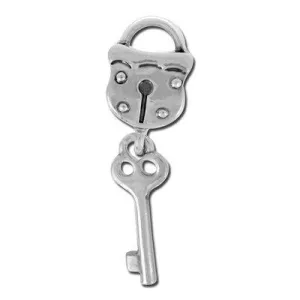 10mm Dangle Lock & Key Large Hole Bead - Rhodium Plated (2 Pieces)