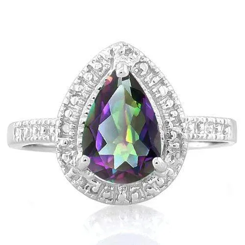 1.19 CT MYSTIC GEMSTONE & DIAMOND 925 STERLING SILVER RING