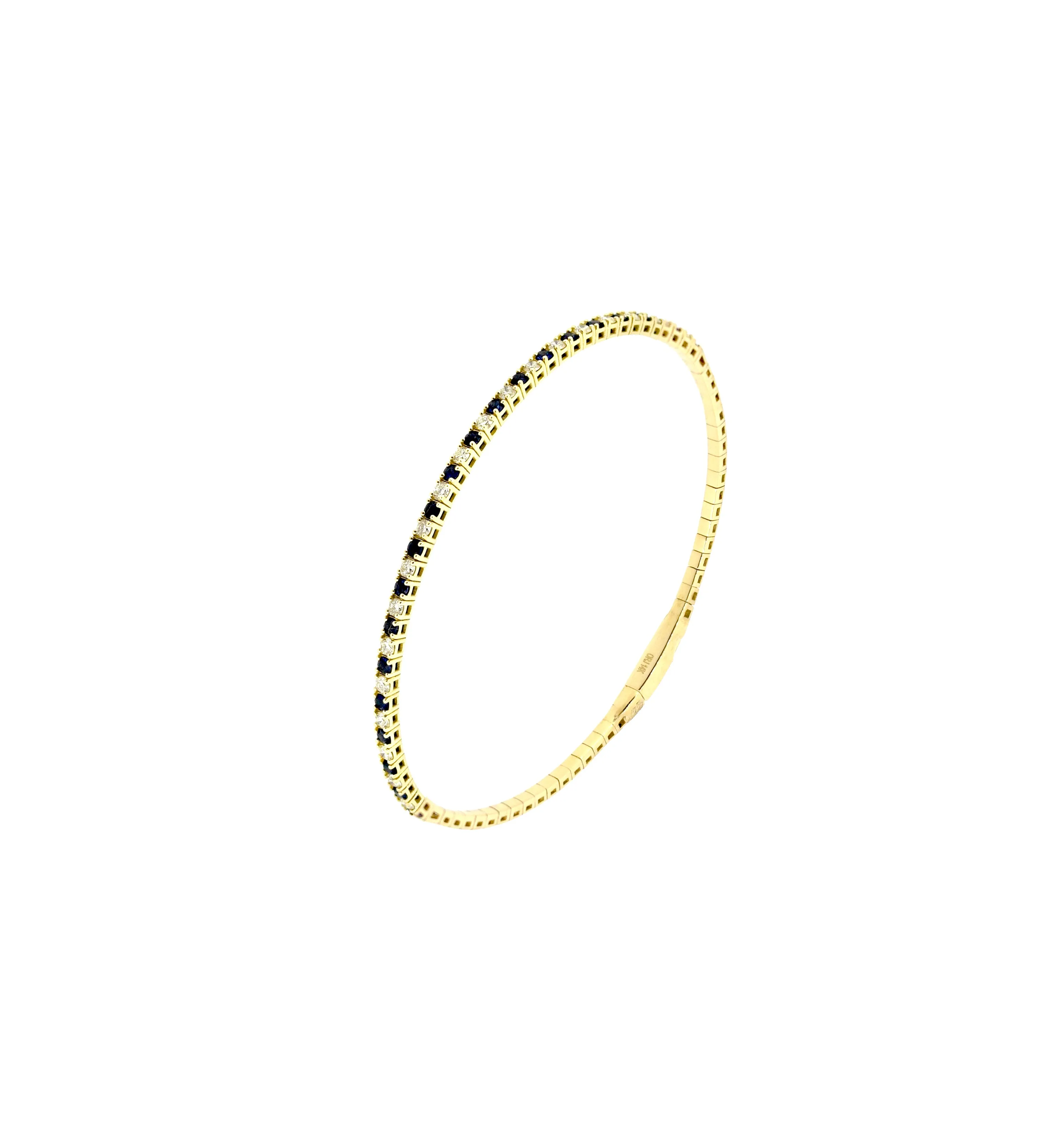 14 Karat Yellow Gold Flexible Bangle with Sapphires and Diamonds