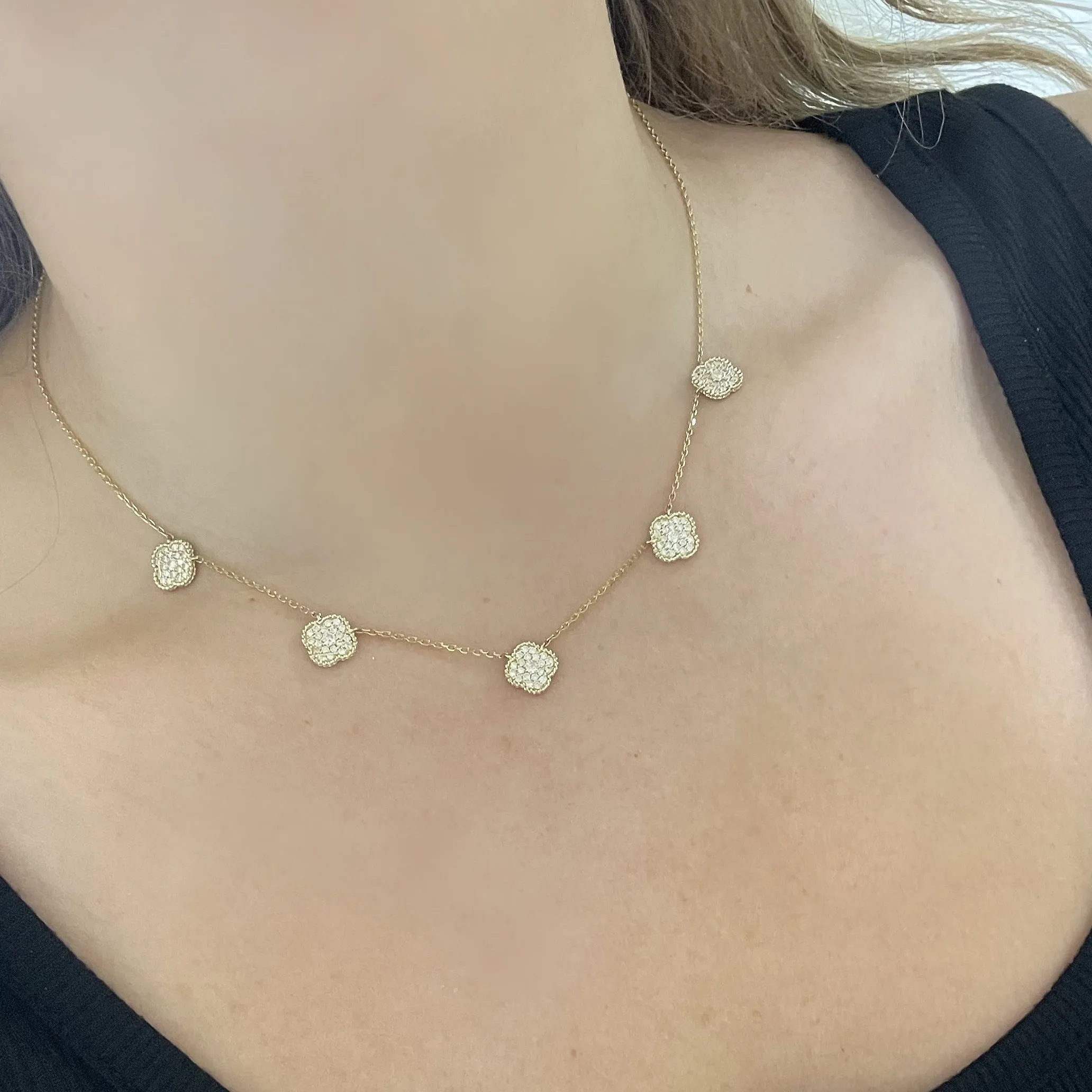 14K GOLD DIAMOND BIANCA CLOVER NECKLACE