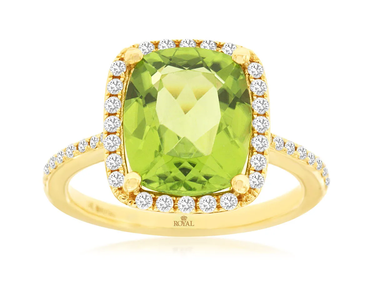 14K Gold Peridot and Diamond Ring