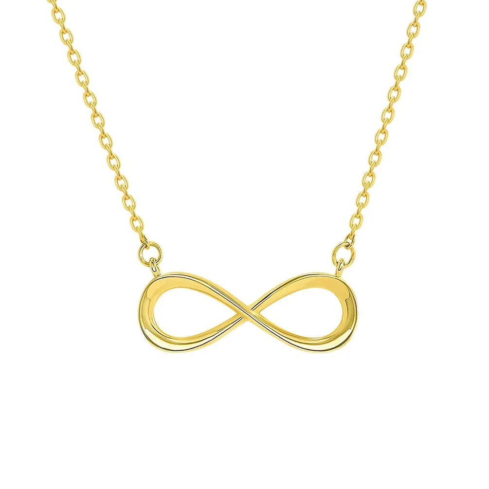 14k Solid Yellow Gold Forever Infinity Eternity Love Necklace with Lobster Claw Clasp