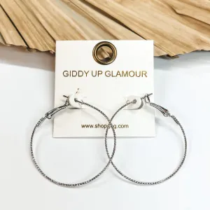 1.5 Inch Thin Wired Rope Textured Hoop Earrings in Silver