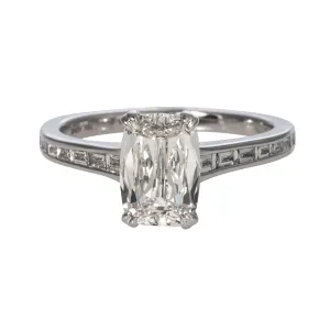 1.5ct Cushion Center & .22ct Baguette Side Diamond 18K Gold Ring