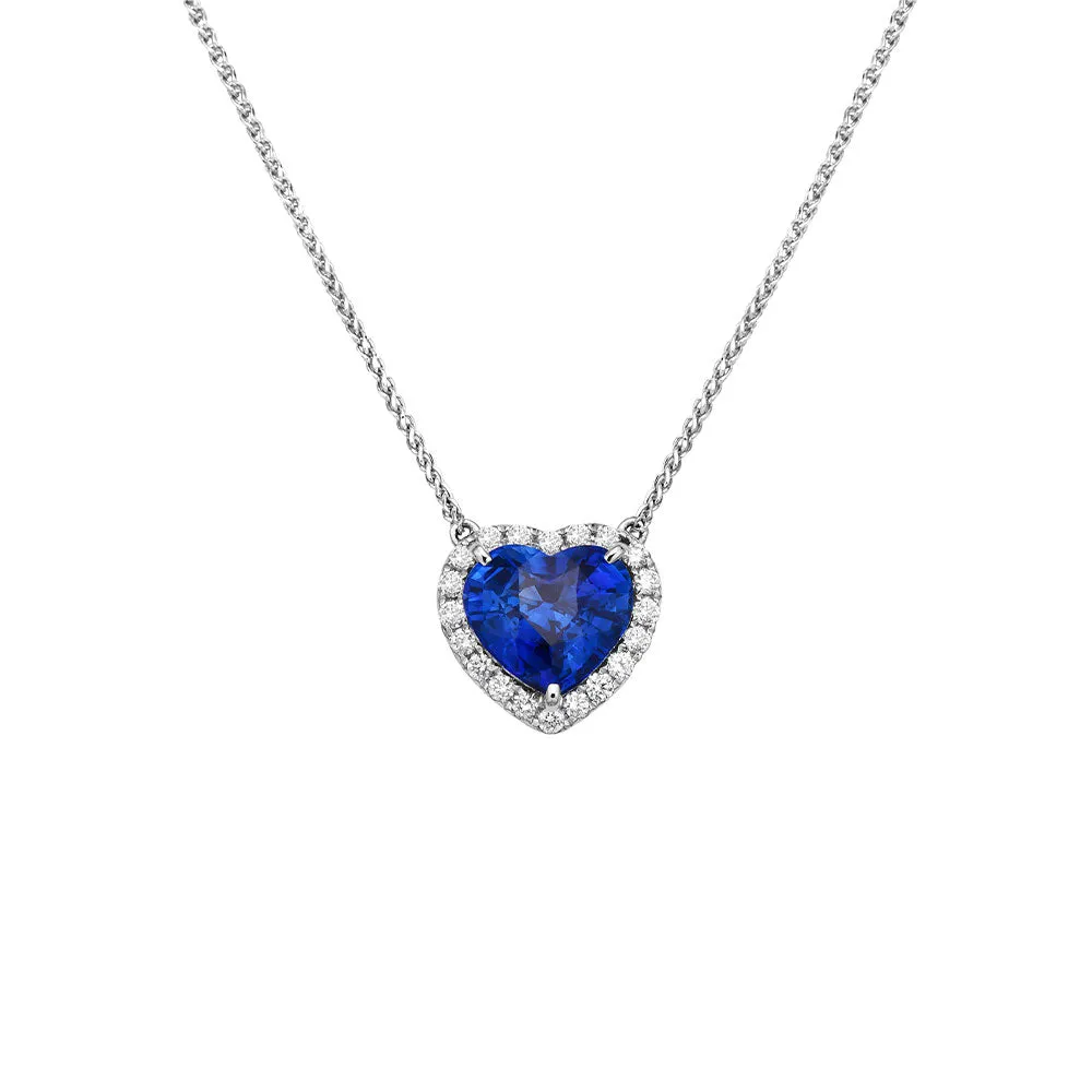 18 Karat White Gold Heart Sapphire Necklace