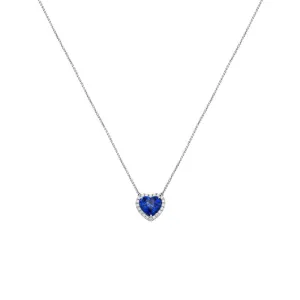 18 Karat White Gold Heart Sapphire Necklace