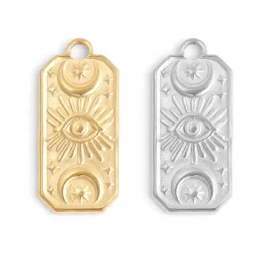 18K Gold PVD Stainless Steel Rectangle Mystical Symbol Charm / PDL0117