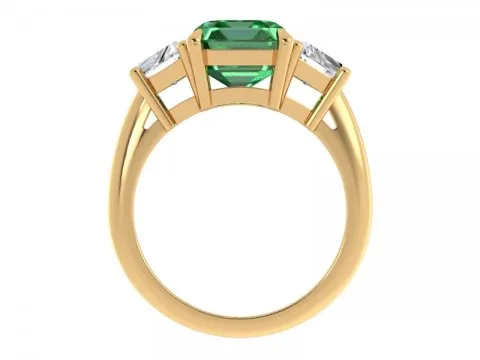 5.31ct Green Emerald Three Stone Ring with Trapezoid Side Stones