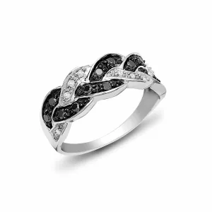 9ct White Gold Diamond And Black Diamond Ring