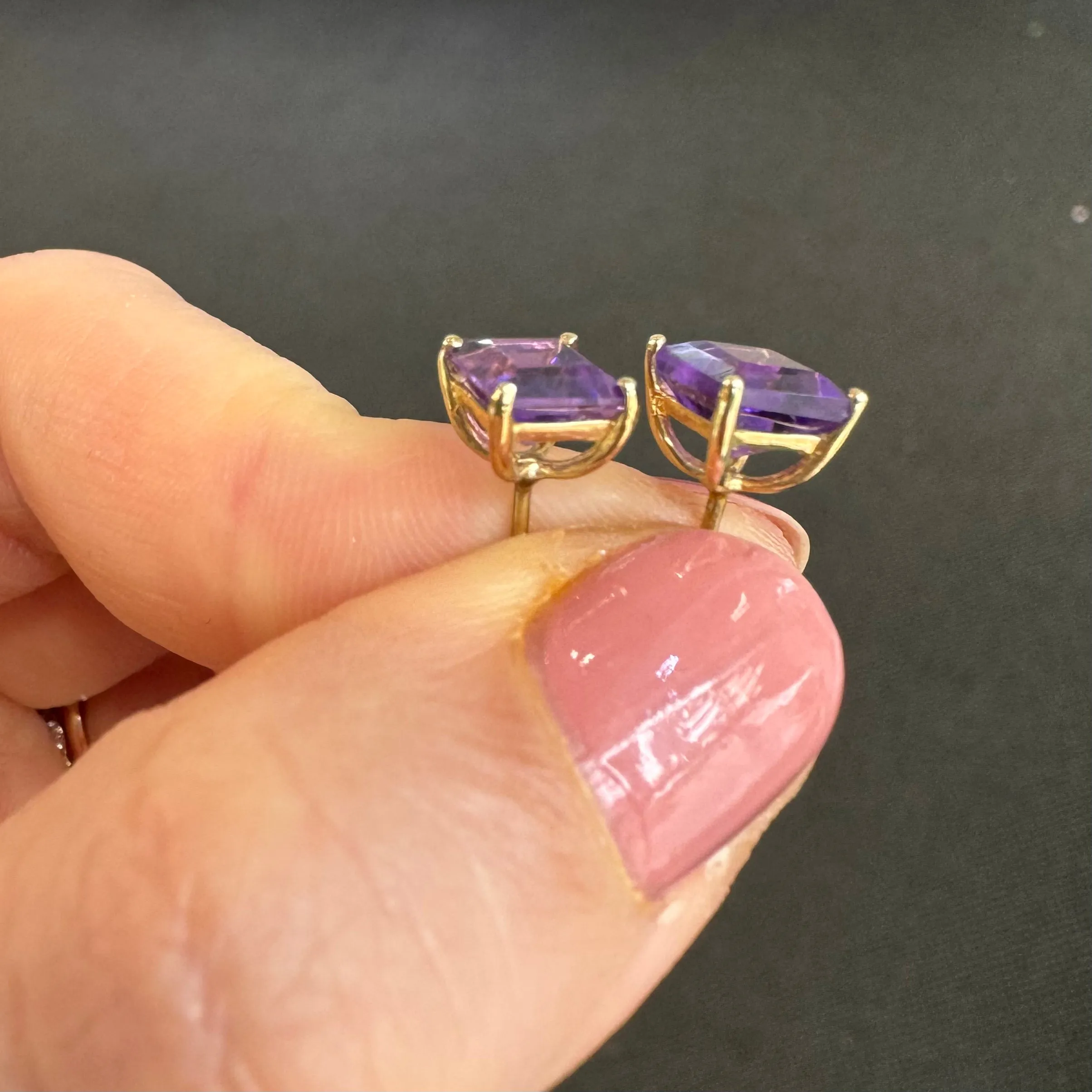 9ct Yellow Gold Princess Cut Amethyst Stud Earrings