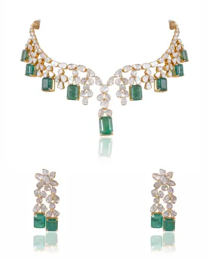 Afsha Necklace And Nadiya Long Earrings Polki Set