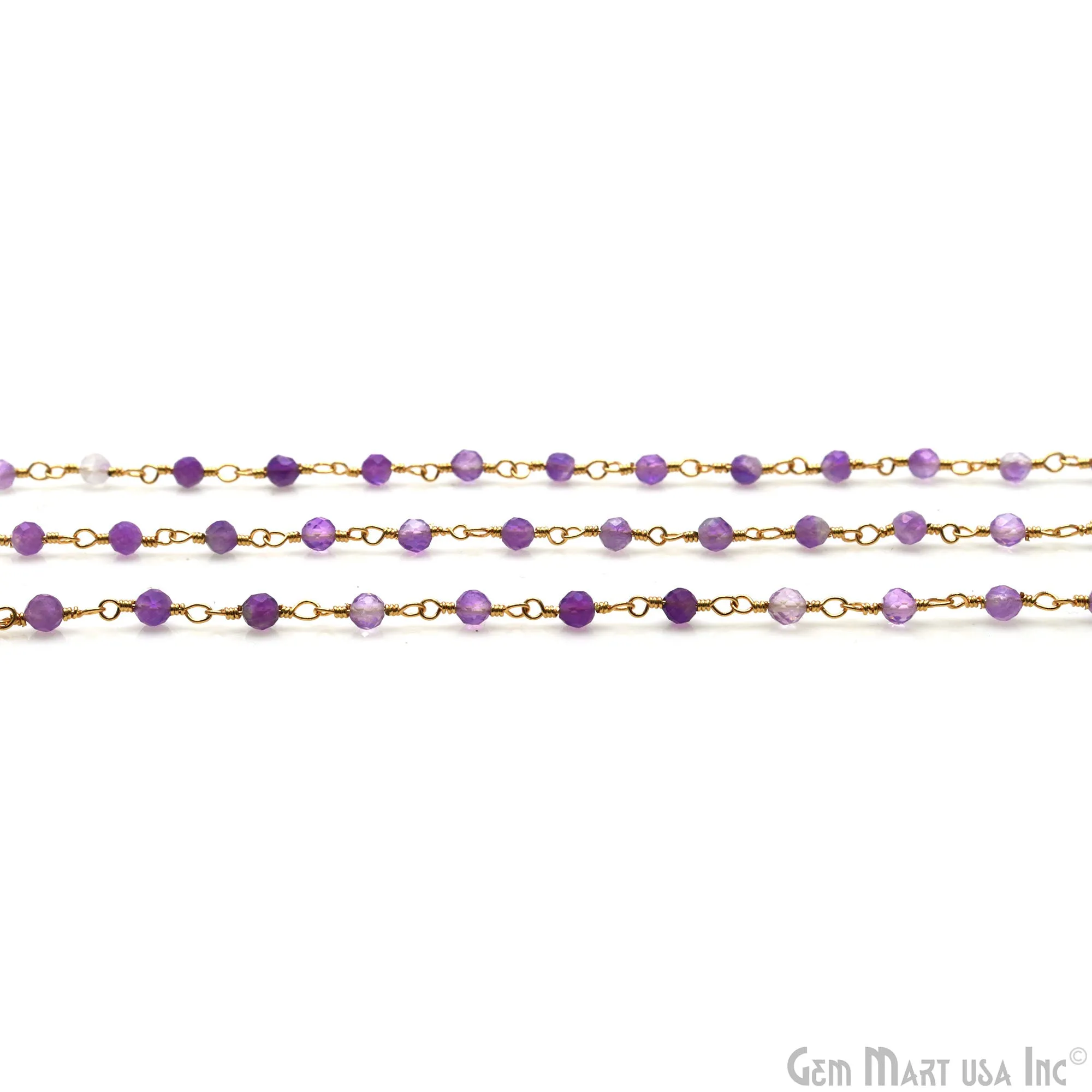 Amethyst Beaded Gold Wire Wrapped Rosary Chain