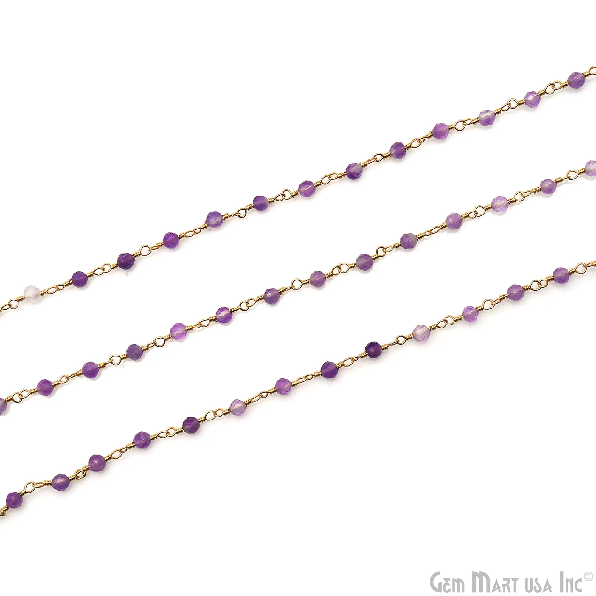 Amethyst Beaded Gold Wire Wrapped Rosary Chain