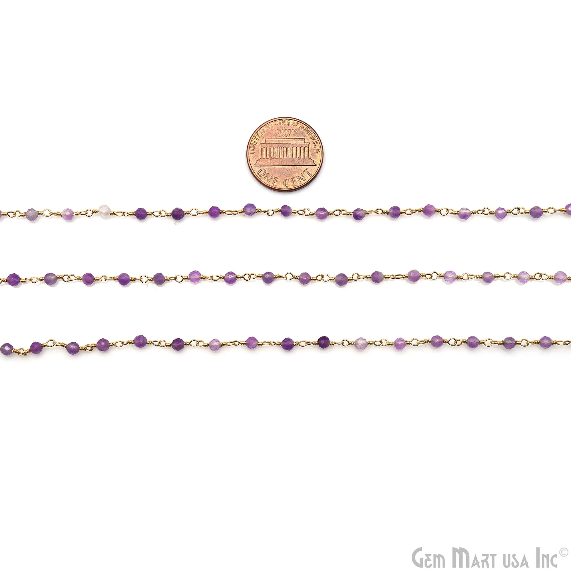 Amethyst Beaded Gold Wire Wrapped Rosary Chain