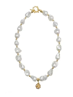 Baroque Pearls with Removable Rhinestone Pendant Necklace JN055