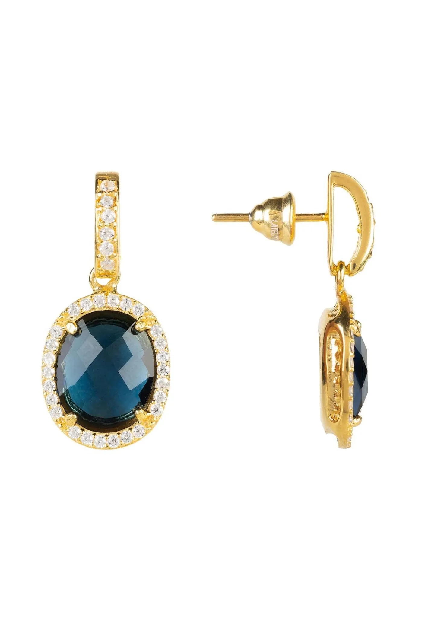 Beatrice Oval Gemstone Drop Earrings Gold Sapphire Hydro