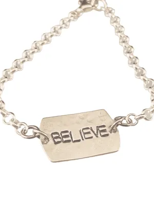 ‘Believe’ Sterling Hammered Tag ID Bracelet