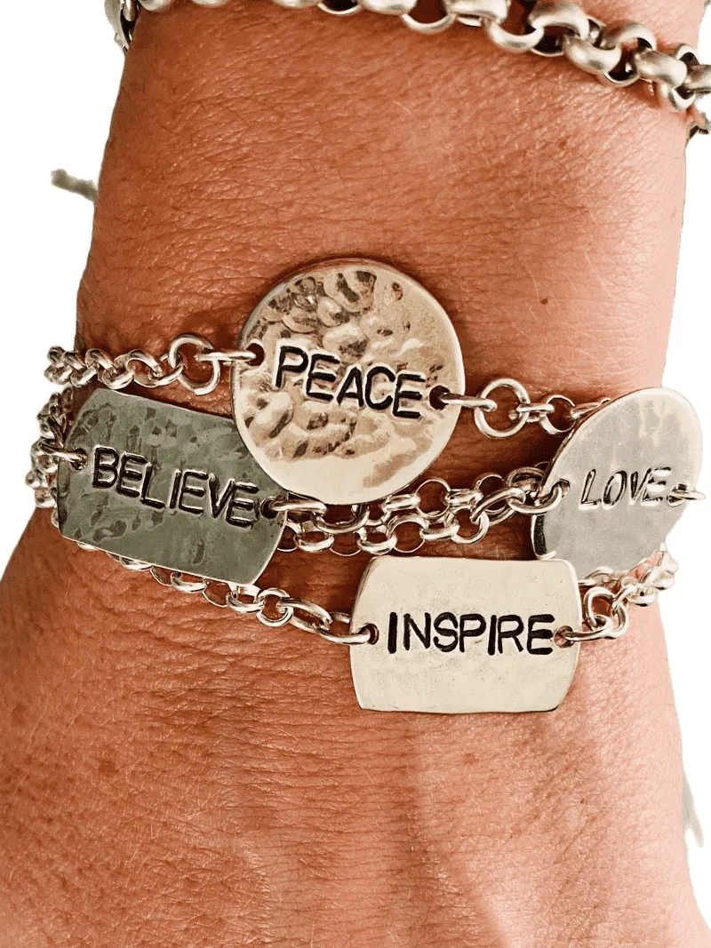 ‘Believe’ Sterling Hammered Tag ID Bracelet