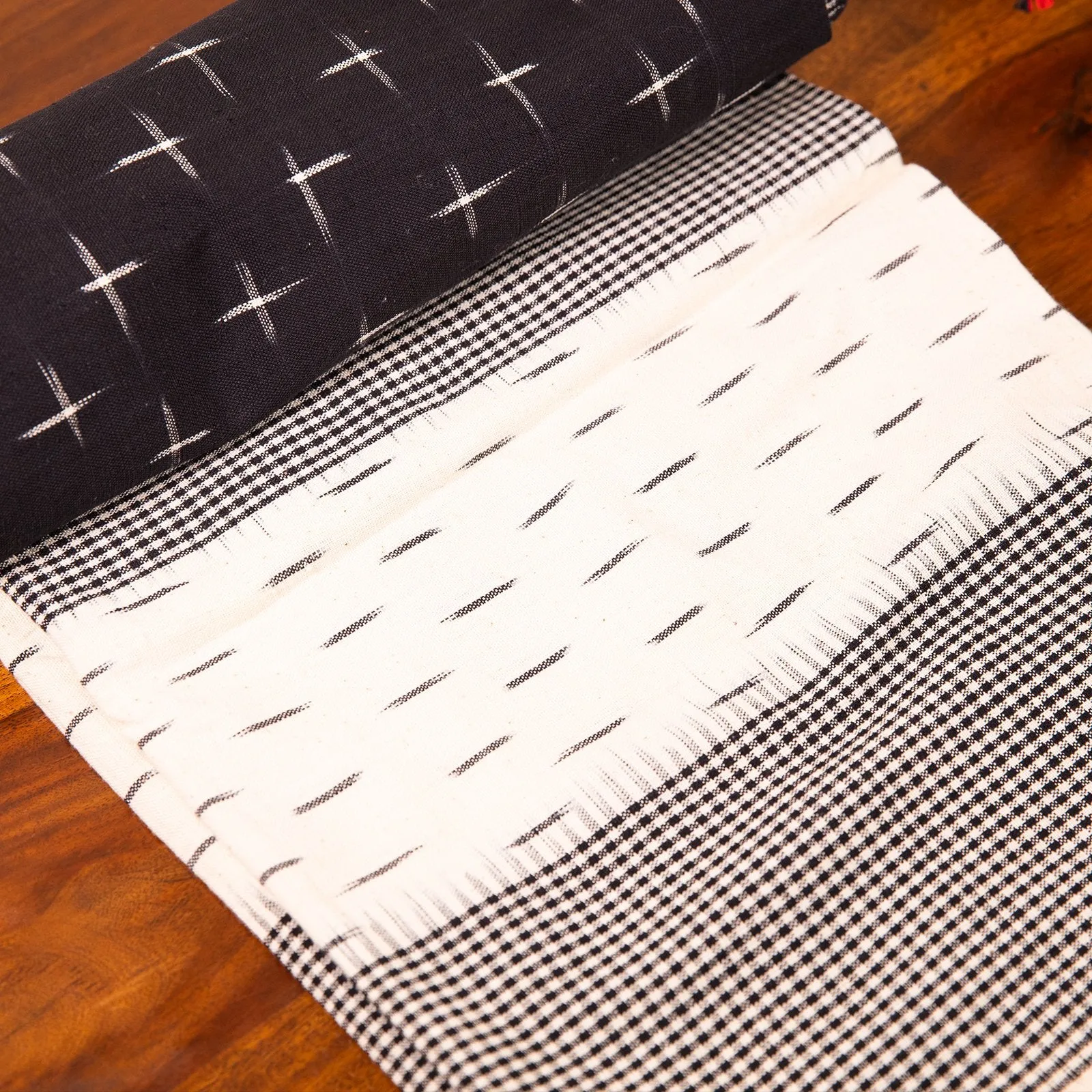 Black and White Handwoven Ikat Pattern Bedcover