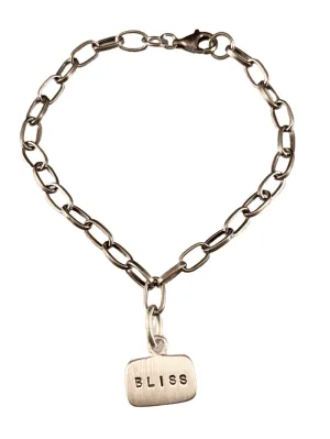 Bliss Sterling Silver Tag Charm Link Bracelet