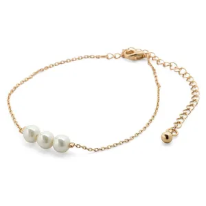 Bracelet Three Pearl Station Gold Tone