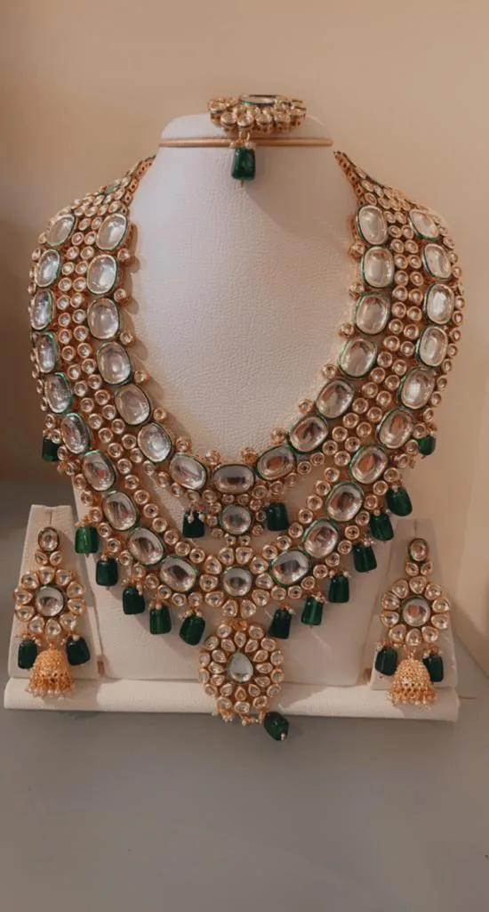 Bridal Green Pearl Gold Plated Necklace Set - Rent