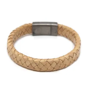 Camel Braided Leather Bracelet W Antique Silver Clasp