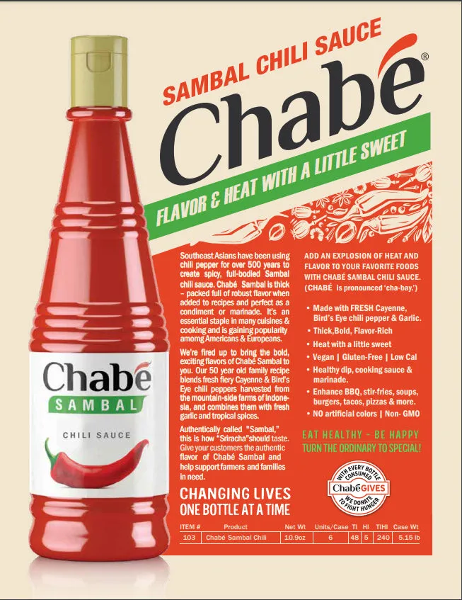 CHABE Sambal Chili Sauce 印尼辣椒醬 10.9FL.OZ