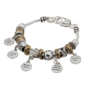 Charm Bracelet Inspirational Ten Commandment Two Tone