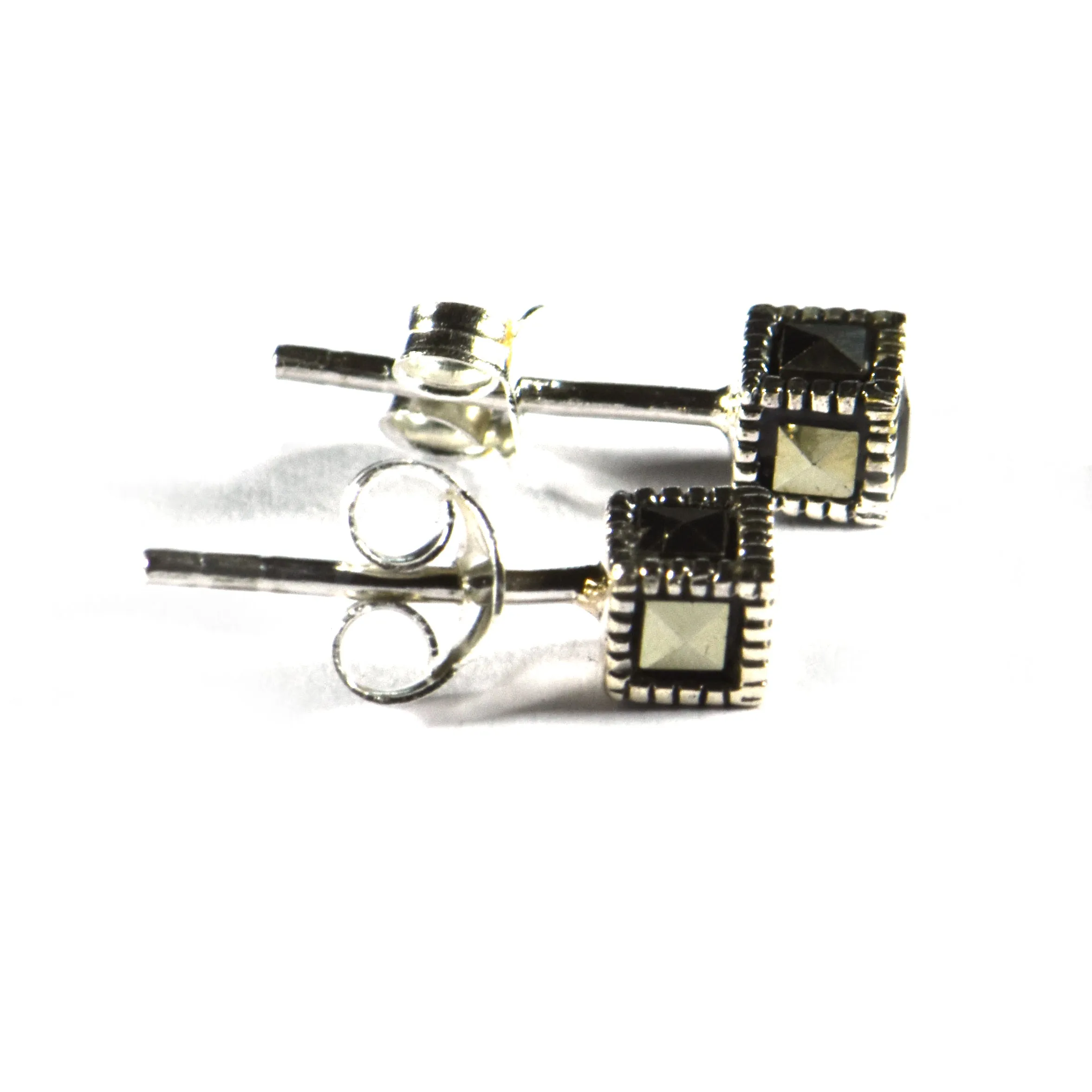 Cube silver studs earring with marcasite