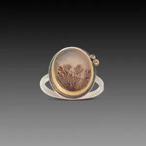 Dendritic Agate Ring with Diamonds