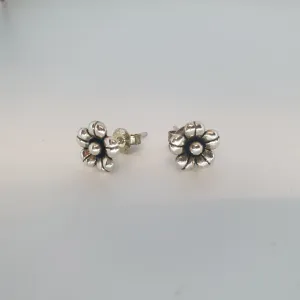 Designer Sterling Silver Flower Stud Earrings