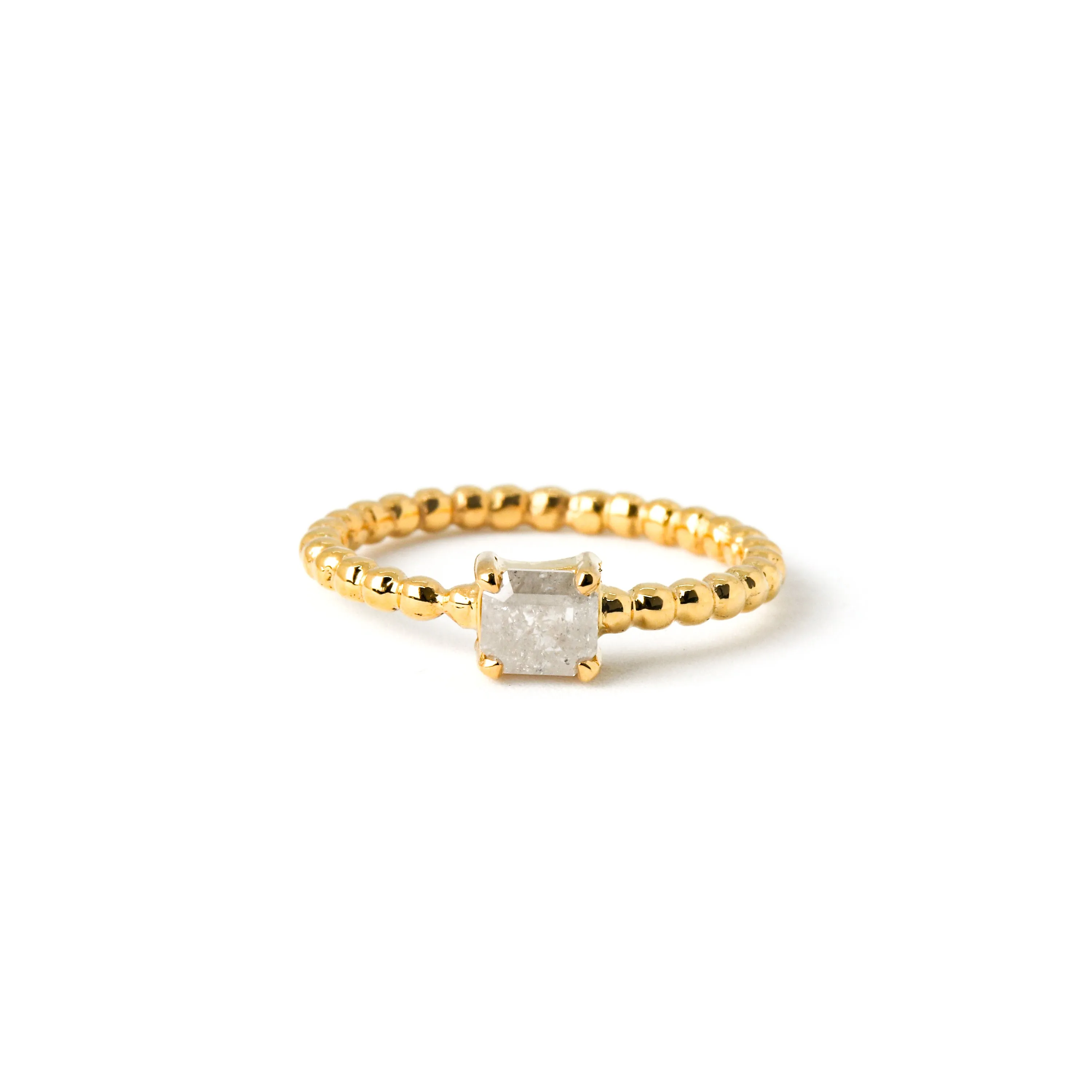 Dotted Ring No. 1 - Octagon Salt & Pepper Diamond (0.58 ct), Solid 14k Gold | ONE-OF-A-KIND