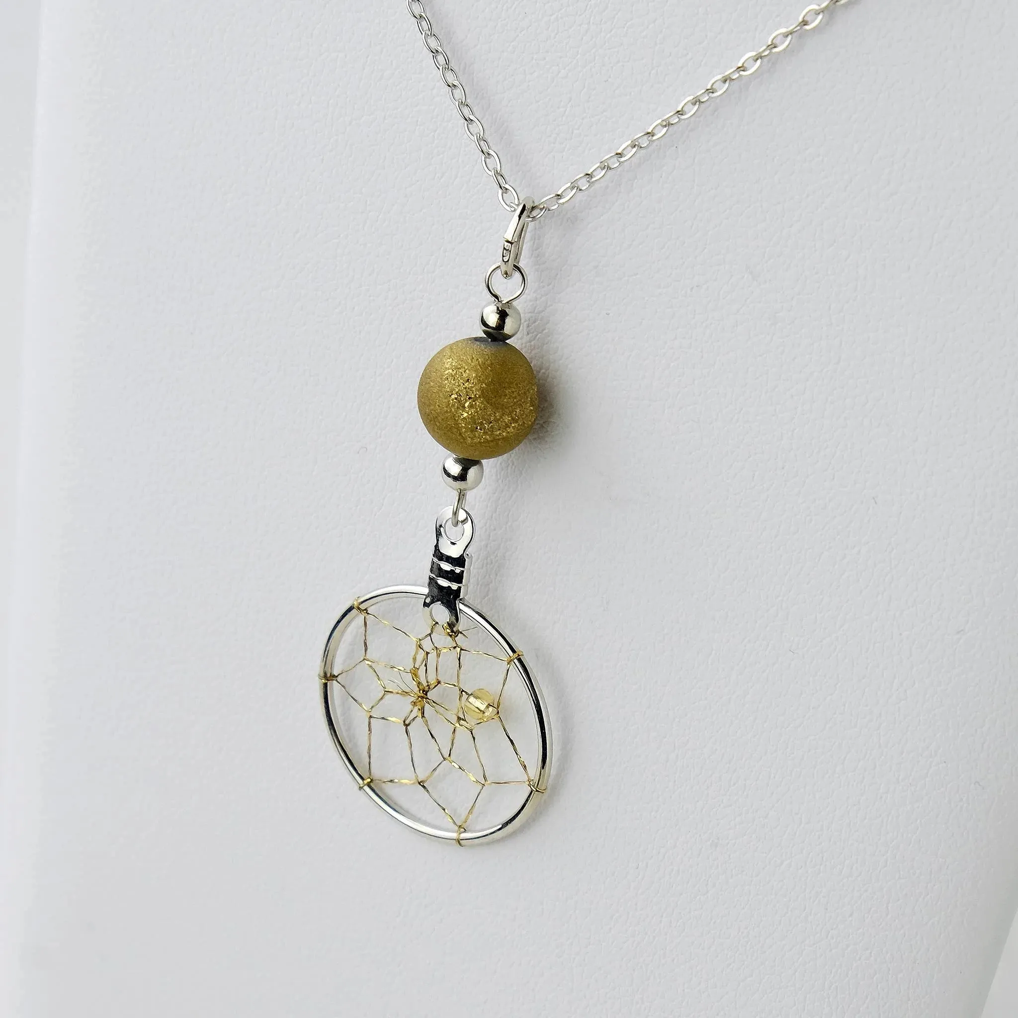 Dream Catcher Necklace with Gold Druzy Bead