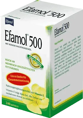 EFAMOL 500, evening primrose oil, vitamin E (alpha tocopheryl acetate)