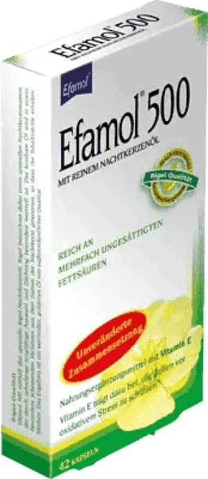 EFAMOL 500, evening primrose oil, vitamin E (alpha tocopheryl acetate)