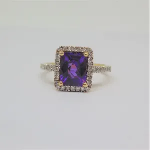 Emerald Cut Amethyst Diamond Halo Ring | Thenetjeweler