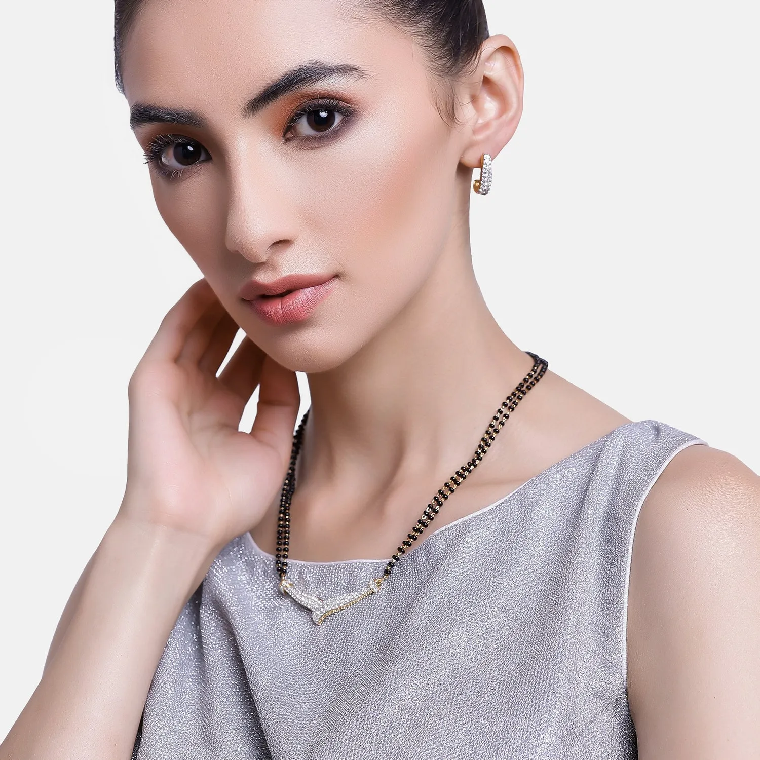 Estele Gold & Rhodium Plated Gorgeous Mangalsutra Necklace Set with Austrian Crystals for Women