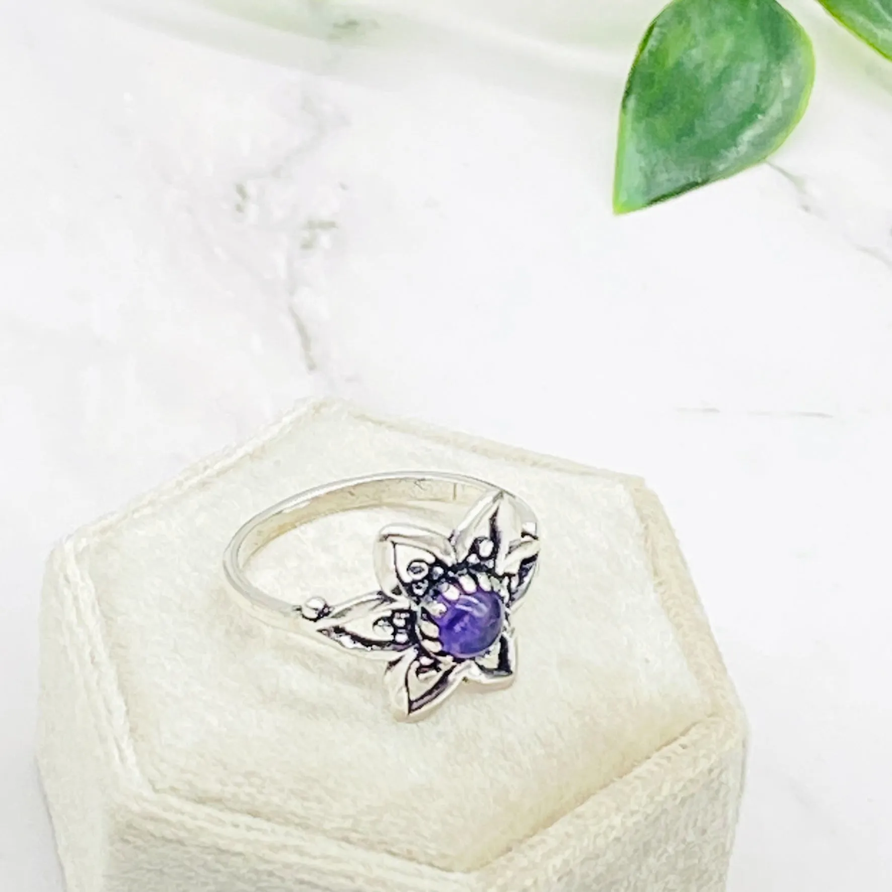 Flower Design Sterling Silver Ring, Crystal Silver Ring, Handmade Ring, Gift for Her, Gift for Mom, Statement Ring