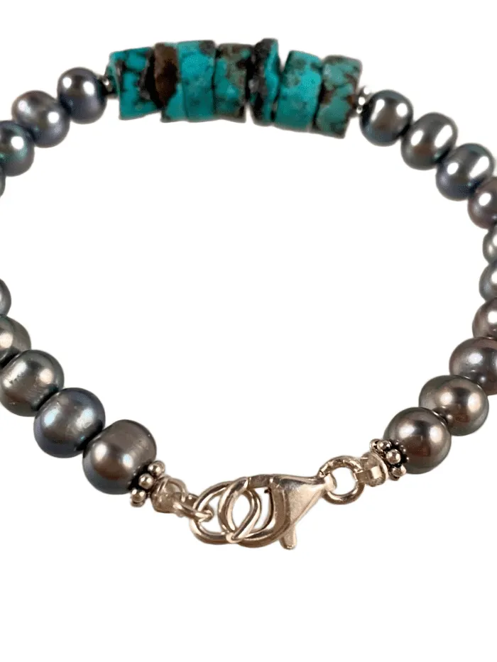 Grey Pearl and Turquoise Gemstone Bracelet