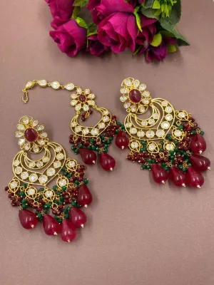 High Quality Polki Kundan Big Chandbali Earrings And Tikka Set By Gehna Shop