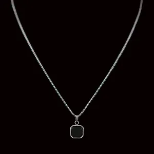 Kare Stainless Steel Box Chain Necklace with Square Stone Pendant