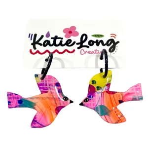 Katie Long Hoop Earrings - Birds