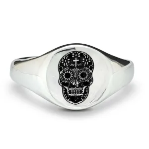 Mexican Sugar Skull Silver Signet Ring