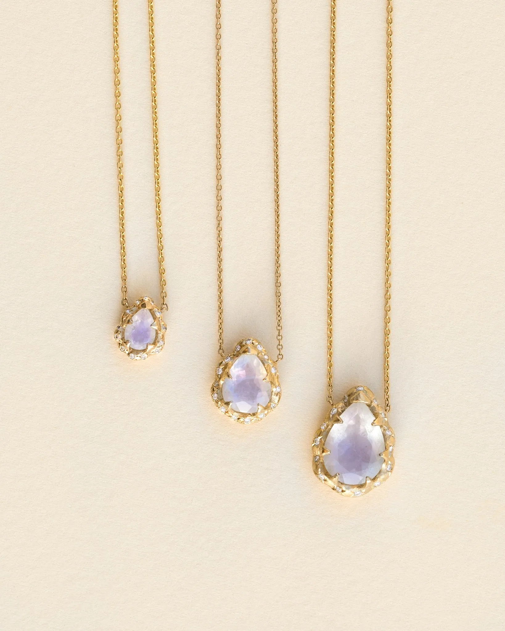 Micro Queen Water Drop Moonstone Necklace with Sprinkled Diamonds