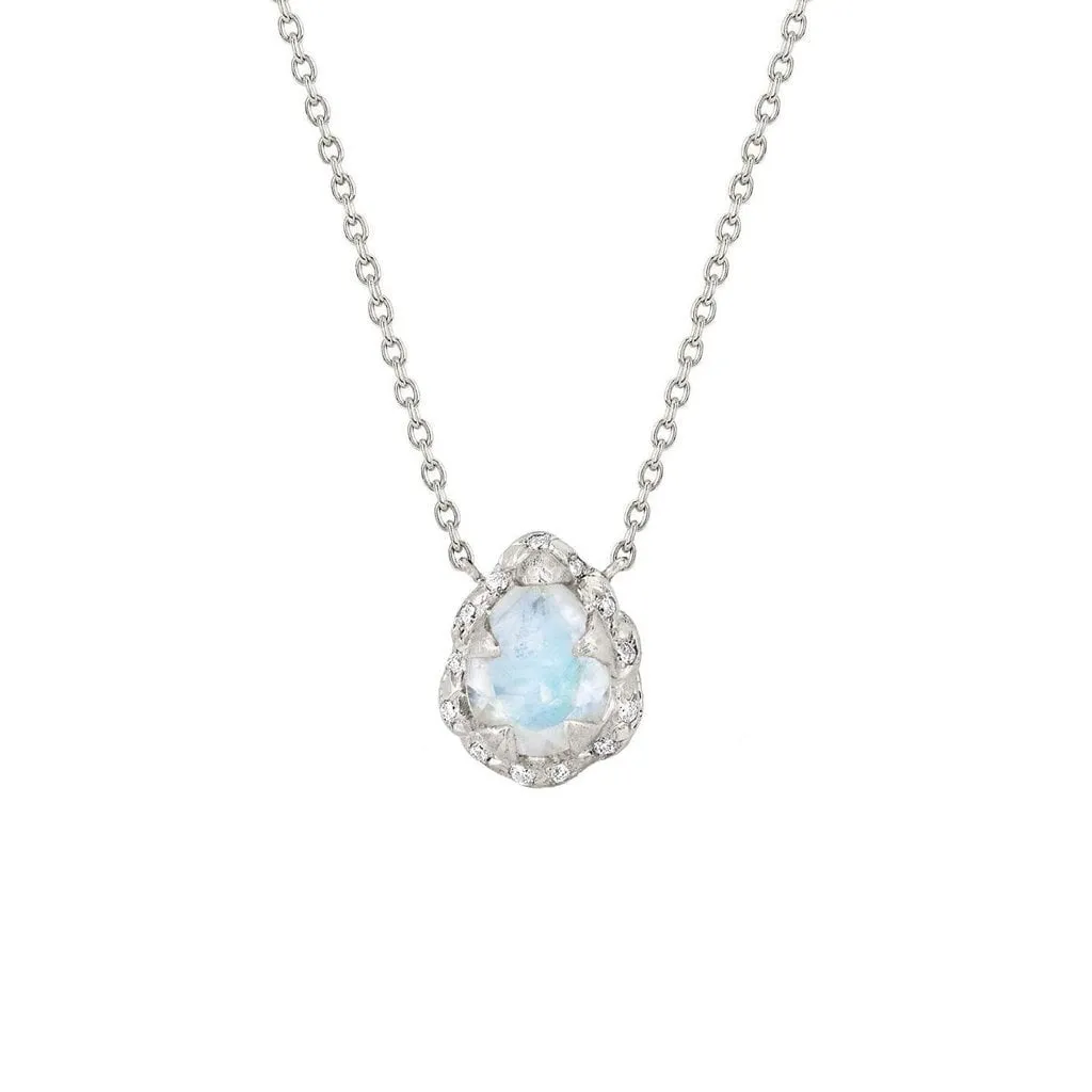 Micro Queen Water Drop Moonstone Necklace with Sprinkled Diamonds