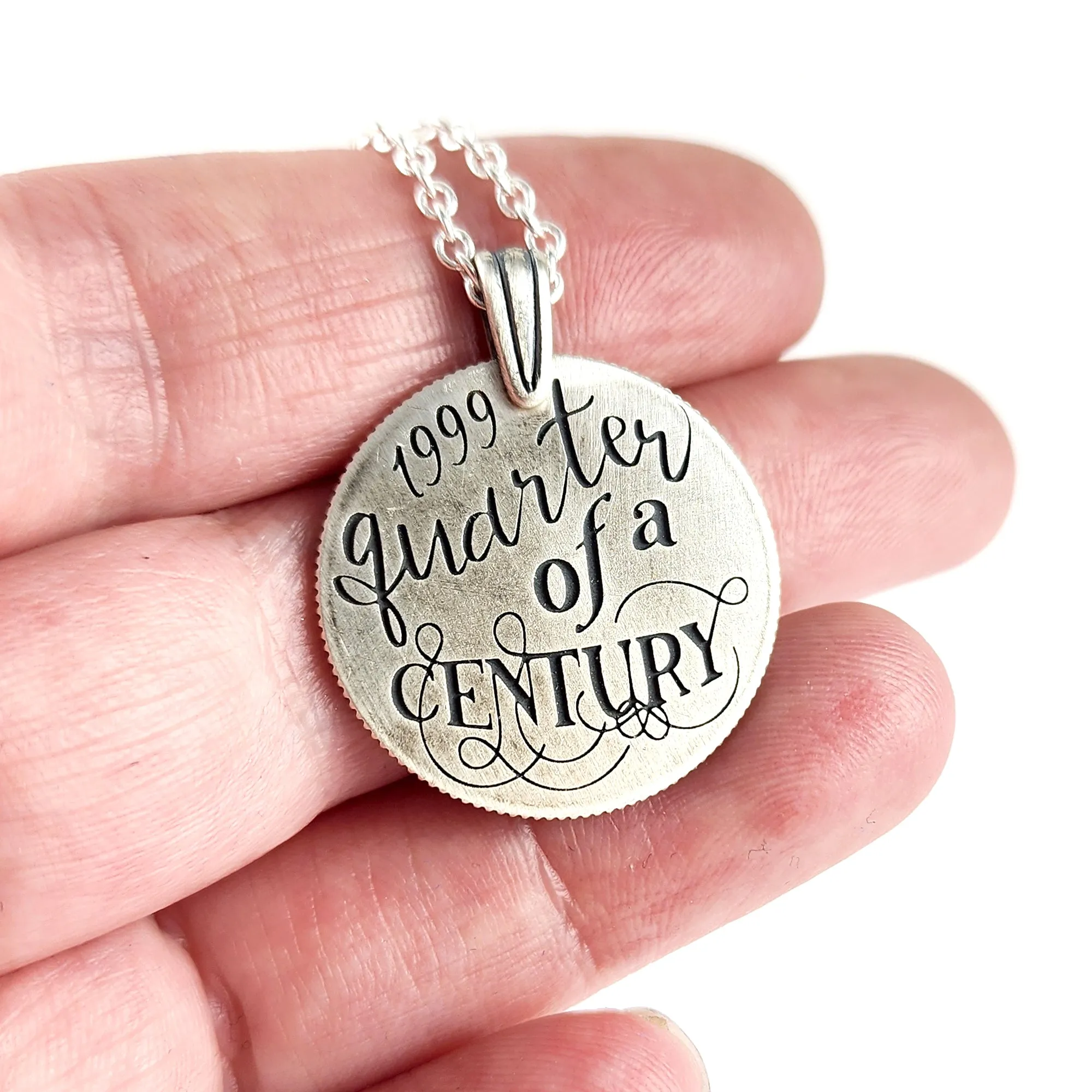 Modern 90% Silver Quarter of a Century Necklace Pendant - 25th Anniversary Gift