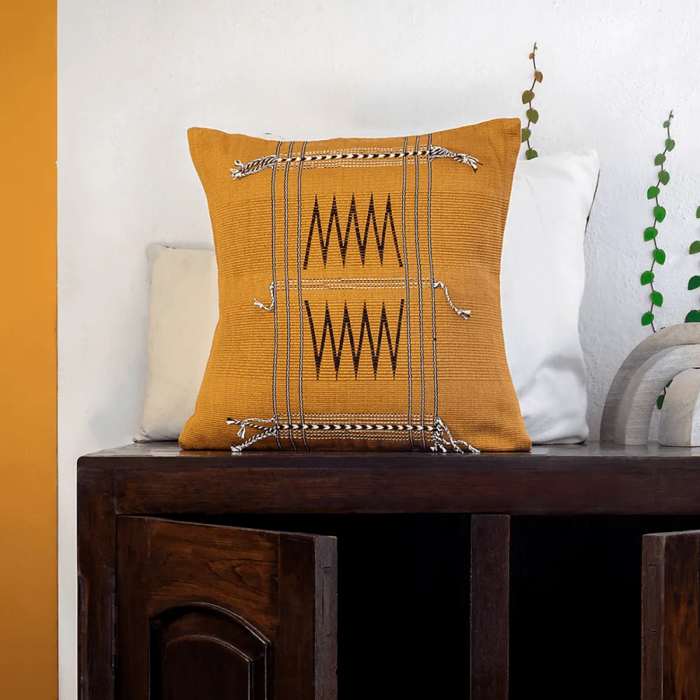 Mustard Coloured Handwoven Cushion Cover