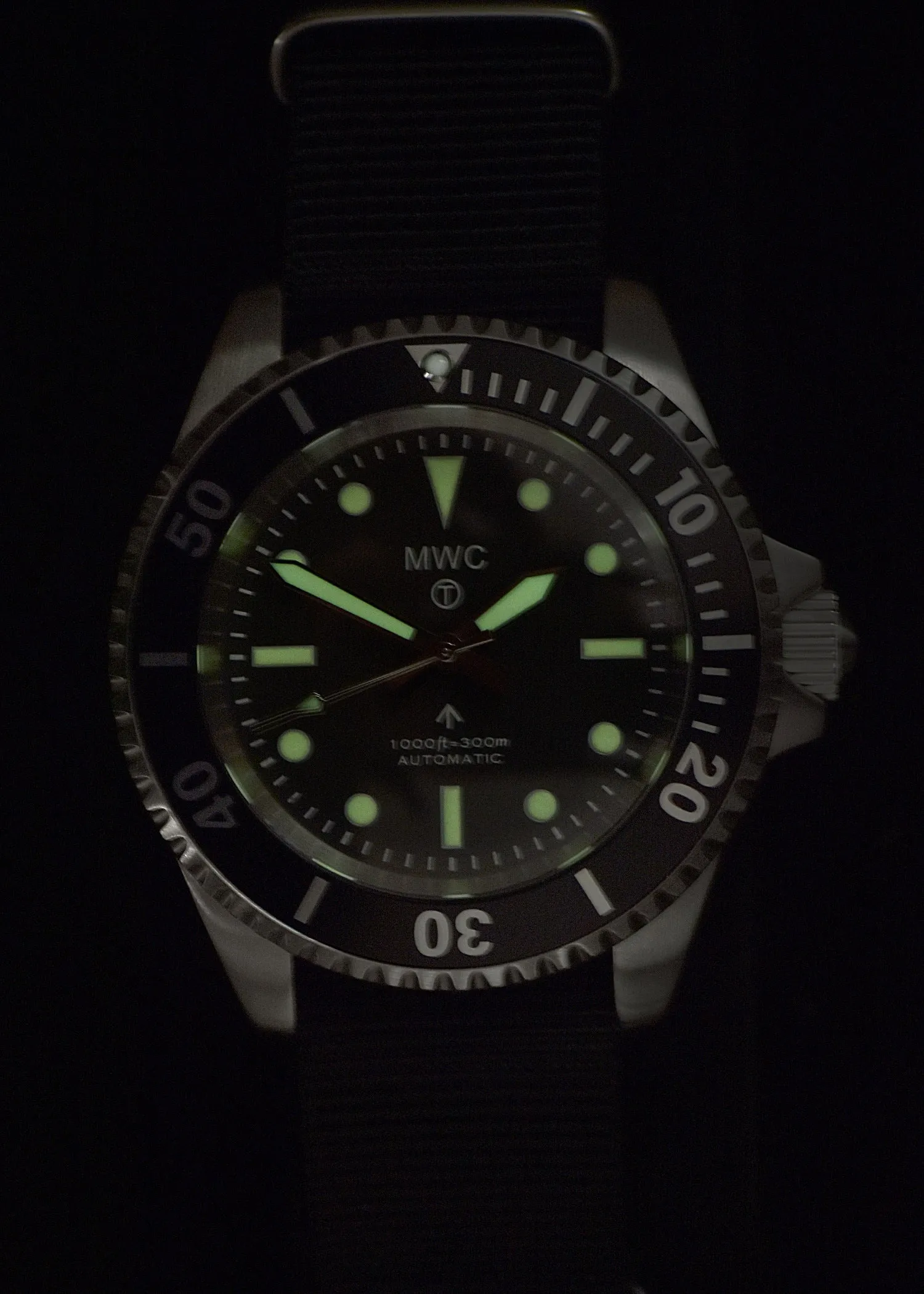 MWC 24 Jewel 1982 Pattern 300m Automatic Military Divers Watch with Sapphire Crystal on a NATO Webbing Strap (Non Date Version)